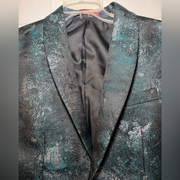 Egara Men’s Galaxy Dinner Jacket Blazer Sz 38R Slim Fit Teal Black Silver NWT - Picture 3 of 12